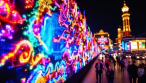 A photograph of capture a photograph of a vibrant led display in las vegas