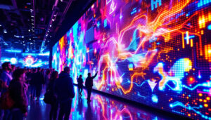 A photograph of a vibrant led display in action