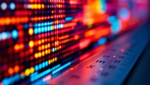 A photograph of a close-up of an led display screen showcasing vibrant colors and clear pixelation