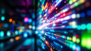 A photograph of a vibrant led display showcasing dynamic colors and patterns