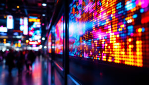 A photograph of a vibrant matrix led display in action