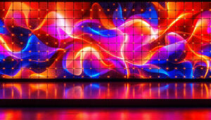 A photograph of a vibrant block wall adorned with an led display