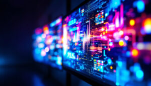 A photograph of a vibrant led display showcasing dynamic visuals
