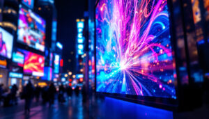 A photograph of a vibrant led display showcasing a dynamic