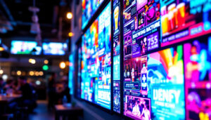 A photograph of a vibrant led display within a brewery setting