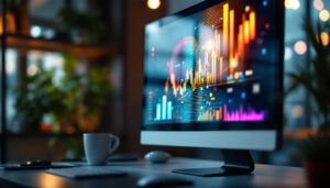 A photograph of a sleek 24-inch touchscreen monitor in a modern workspace setting