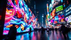 A photograph of a vibrant led display in action