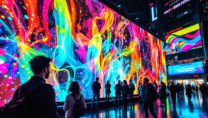 A photograph of a vibrant led display in action