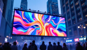 A photograph of a vibrant outdoor led screen in action
