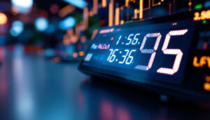 A photograph of a close-up shot of a digital led display showing a poe calculator in use
