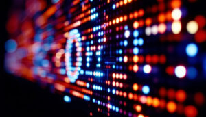 A photograph of a close-up shot of a vibrant 0201 led display in action