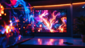 A photograph of a vibrant led display in action