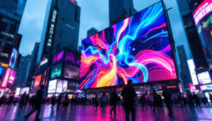 A photograph of a vibrant led display in action