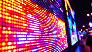 A photograph of a vibrant led display in use