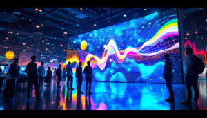 A photograph of a vibrant led screen panel in a dynamic setting
