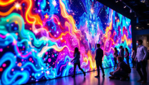 A photograph of capture a photograph of a vibrant led wall screen in a modern setting