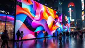 A photograph of a vibrant outdoor led wall display in action