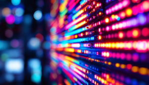 A photograph of a close-up shot of a vibrant led display in action
