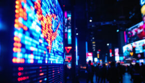 A photograph of a vibrant led display in action