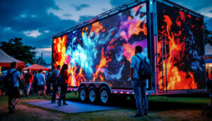 A photograph of a mobile led trailer in action at an outdoor event