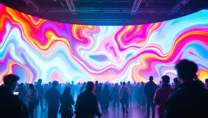 A photograph of capture a photograph of a vibrant led display in a dynamic event setting