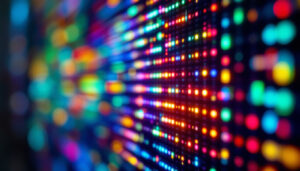 A photograph of a close-up of an led display showing vibrant colors and patterns