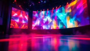 A photograph of a vibrant led display in a theater setting