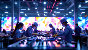 A photograph of a bustling manufacturing facility in china
