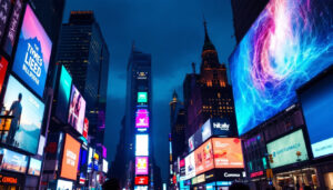 A photograph of capture a photograph of the vibrant 3d led billboards in times square