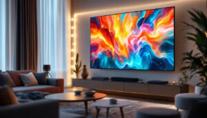 A photograph of a vibrant 98-inch led display in a well-lit environment