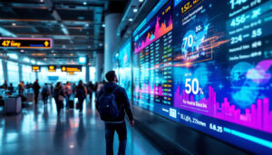 A photograph of a vibrant led display at an airport