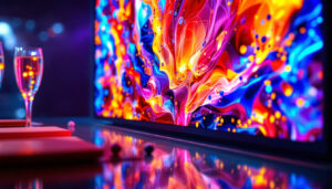 A photograph of a vibrant 3d led display in a dynamic setting