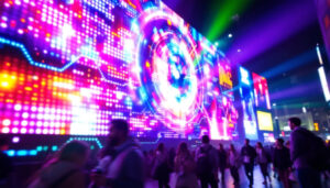 A photograph of a vibrant led display in action