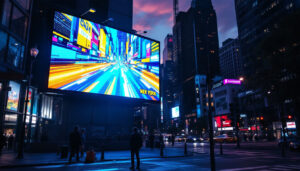 A photograph of capture a photograph of a vibrant led billboard in new york city