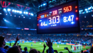 A photograph of a vibrant led digital scoreboard in action during a sporting event