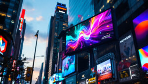 A photograph of capture a photograph of a vibrant led billboard in an urban setting