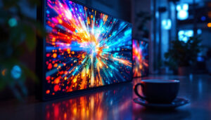 A photograph of a vibrant led display showcasing a dynamic visual