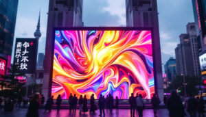 A photograph of a vibrant led display in an urban setting