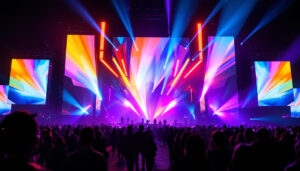 A photograph of a vibrant led display in action