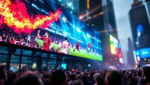 A photograph of a vibrant led display showcasing dynamic sports imagery