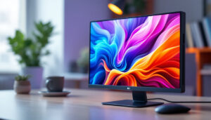 A photograph of a close-up shot of a mini led monitor displaying vibrant colors and sharp details
