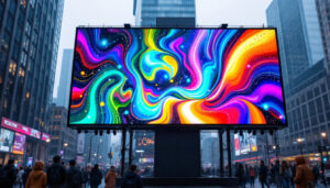 A photograph of a vibrant led display in action