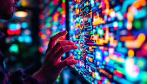 A photograph of a close-up of a vibrant led computer display showcasing vivid colors and sharp details