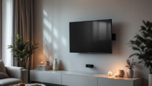 A photograph of a neatly mounted led tv on a stylish wall
