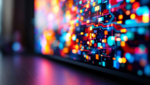 A photograph of a close-up of a high-quality led display showcasing vibrant colors and intricate details