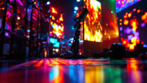 A photograph of a vibrant led display in action