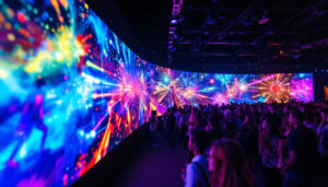 A photograph of a vibrant led display in use at an event or venue
