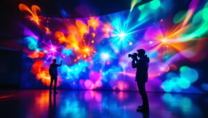 A photograph of a vibrant led display in action