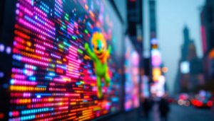 A photograph of a vibrant led display in action