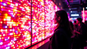 A photograph of a vibrant led display in action